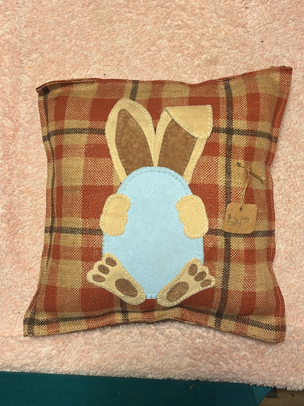 Primitive Plaid Bunny Holiday Pillow
